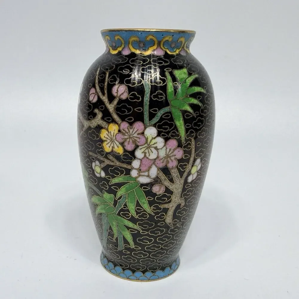 Black Cloisonne Floral Vase Miniature 4